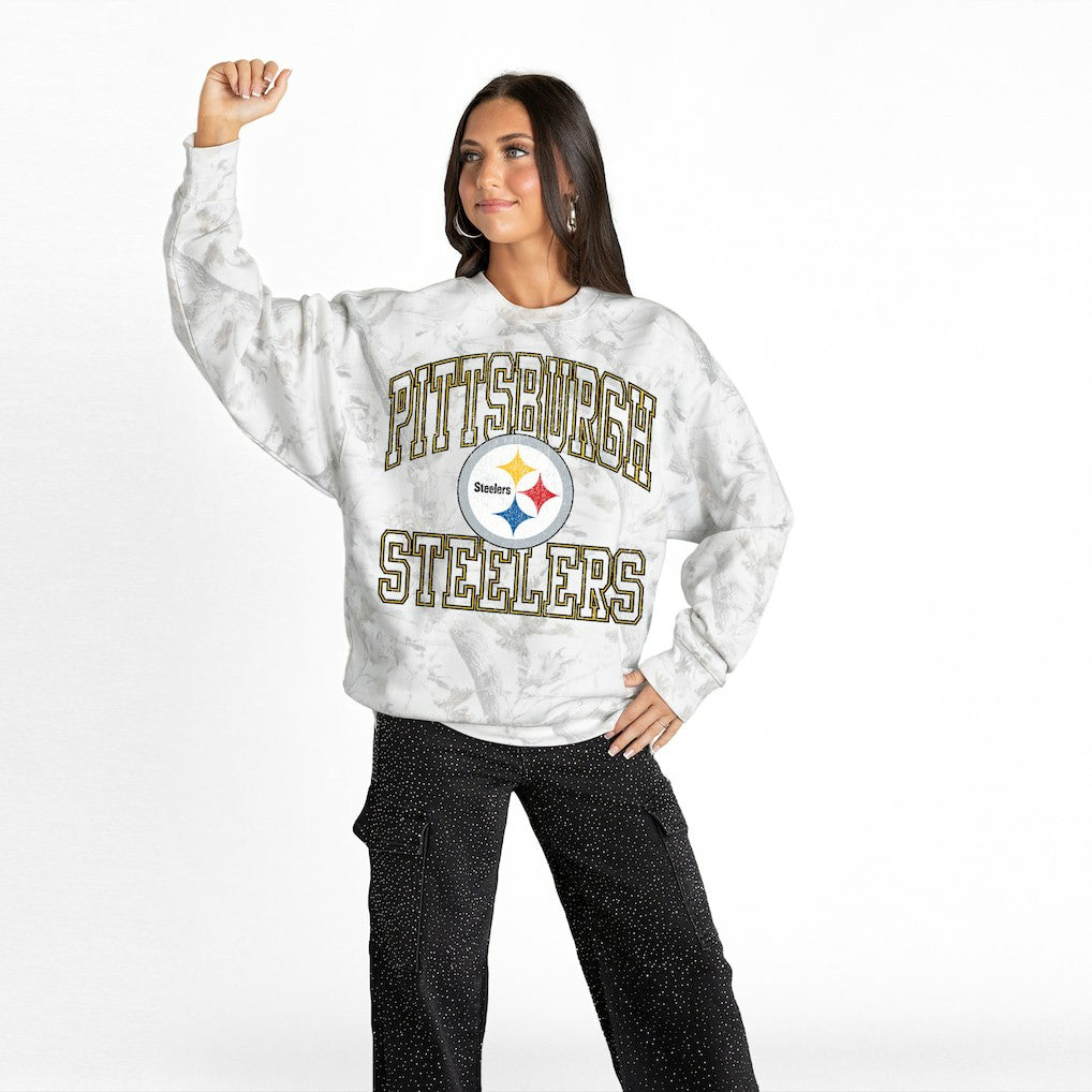 Pittsburgh Steelers Gameday Couture Women's Whiteout Oversized Premium Fleece Sweatshirt - Arctic Camo - NFL