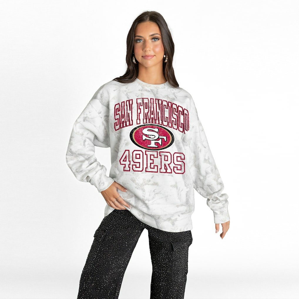 San Francisco 49ers Gameday Couture Women's Whiteout Oversized Premium Fleece Sweatshirt - Arctic Camo - NFL