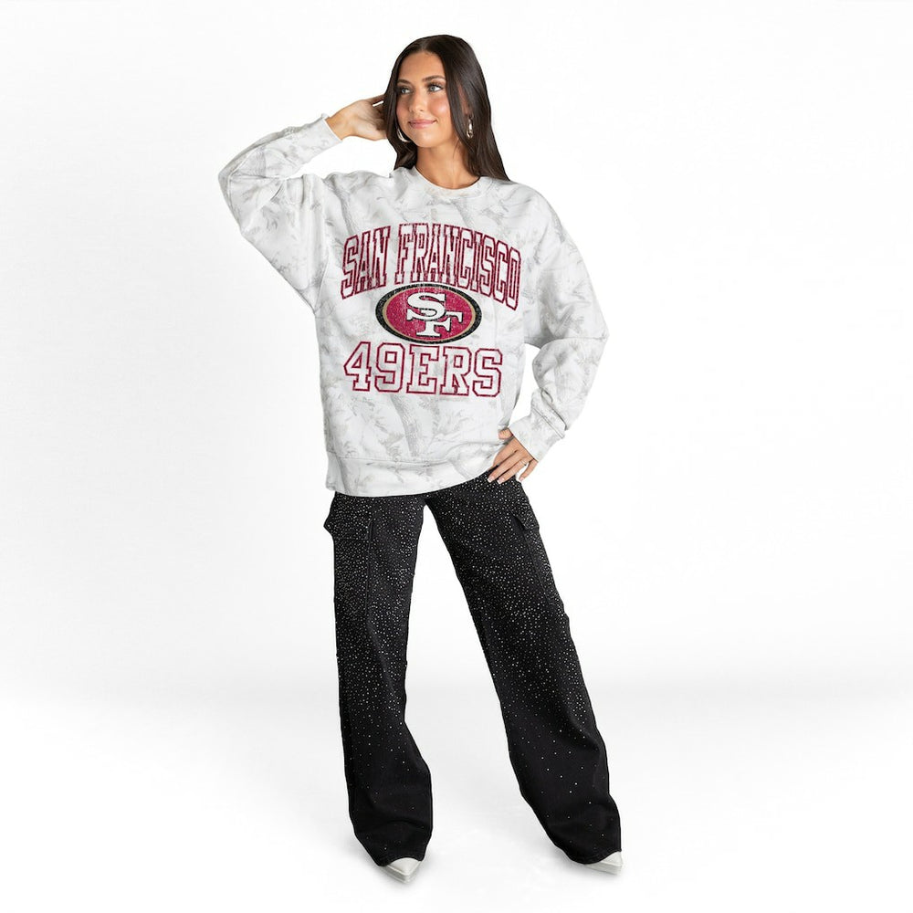 San Francisco 49ers Gameday Couture Women's Whiteout Oversized Premium Fleece Sweatshirt - Arctic Camo - NFL