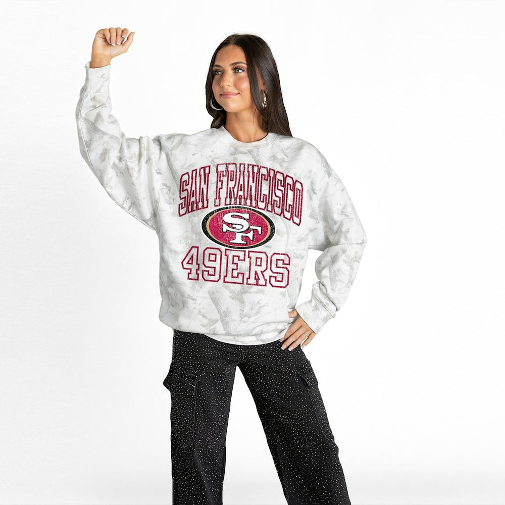 San Francisco 49ers Gameday Couture Women's Whiteout Oversized Premium Fleece Sweatshirt - Arctic Camo - NFL