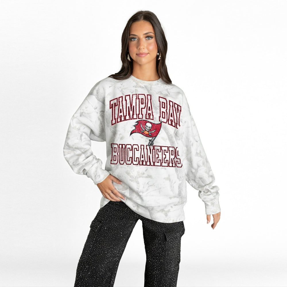 Tampa Bay Buccaneers Gameday Couture Women's Whiteout Oversized Premium Fleece Sweatshirt - Arctic Camo - NFL