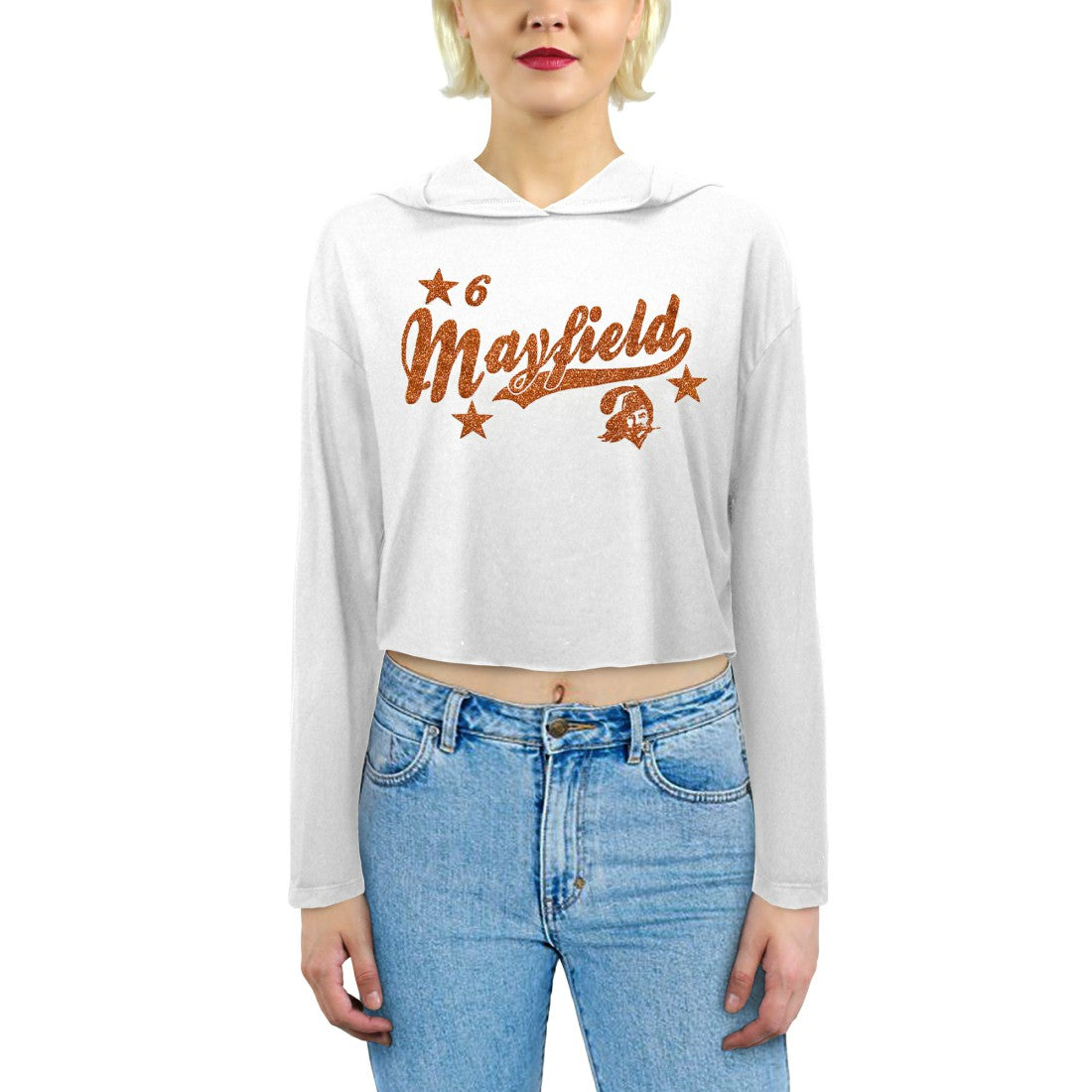 Baker Mayfield Tampa Bay Buccaneers Majestic Threads Women's Glitter Wordmark Hoodie - White - NFL