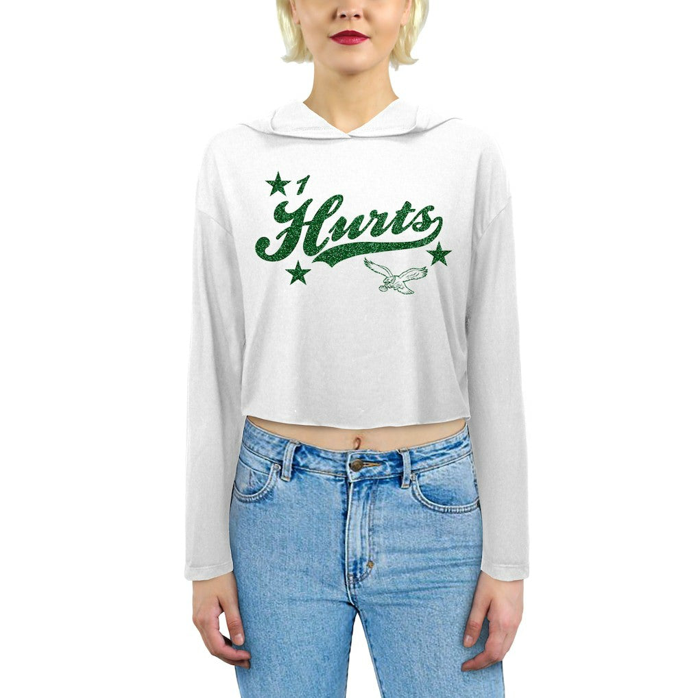 Jalen Hurts Philadelphia Eagles Majestic Threads Women's Glitter Wordmark Hoodie - White - NFL