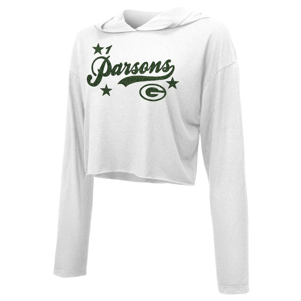 Micah Parsons Green Bay Packers Majestic Threads Women's Glitter Wordmark Hoodie - White - NFL