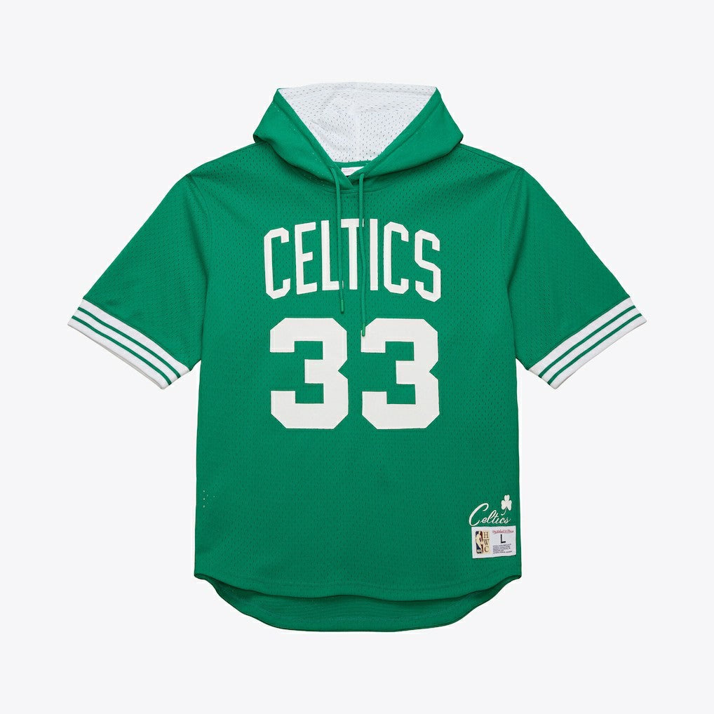 Mitchell & Ness Larry Bird Boston Celtics Mesh Name & Number Short Sleeve Hoodie Kelly Green