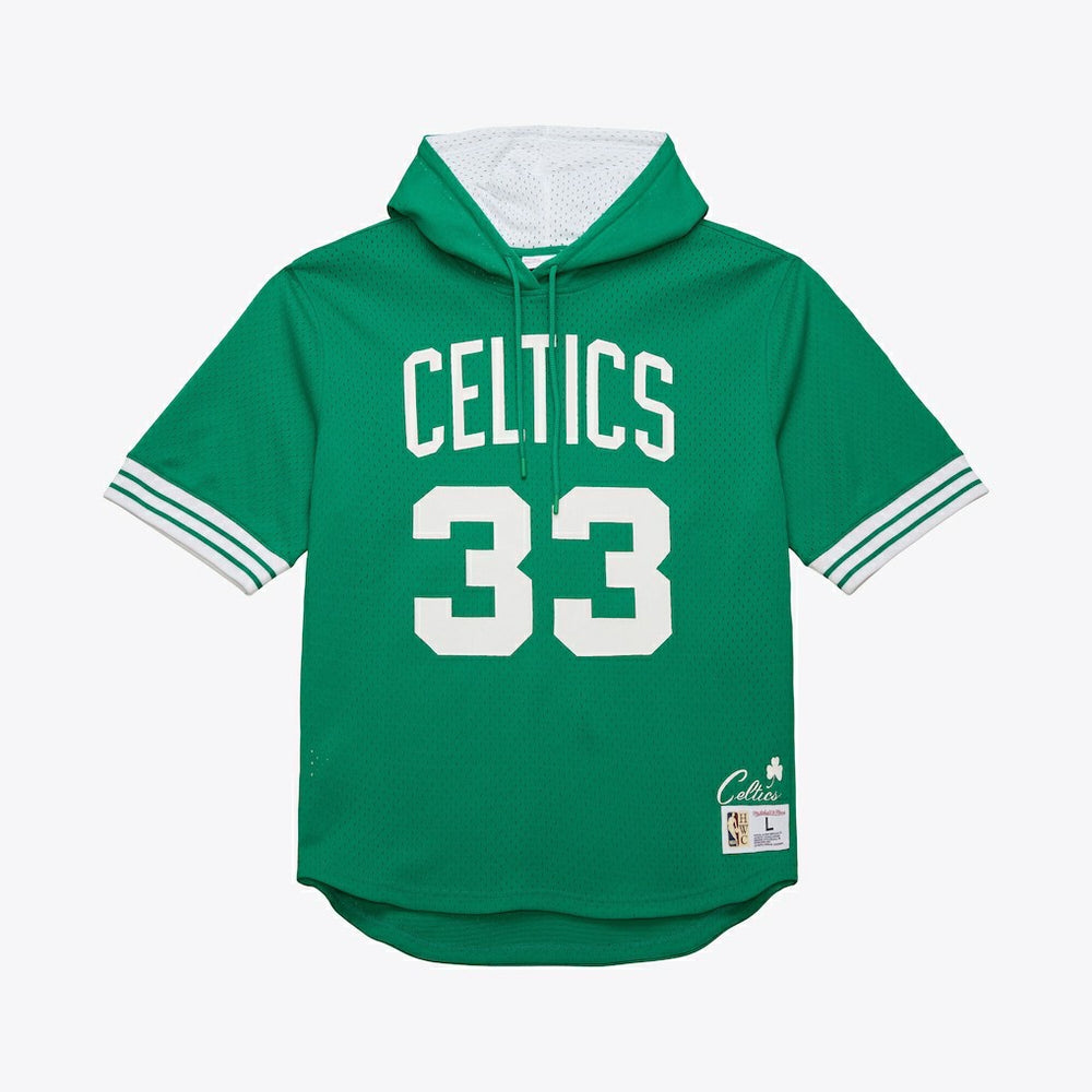Mitchell & Ness Larry Bird Boston Celtics Mesh Name & Number Short Sleeve Hoodie Kelly Green
