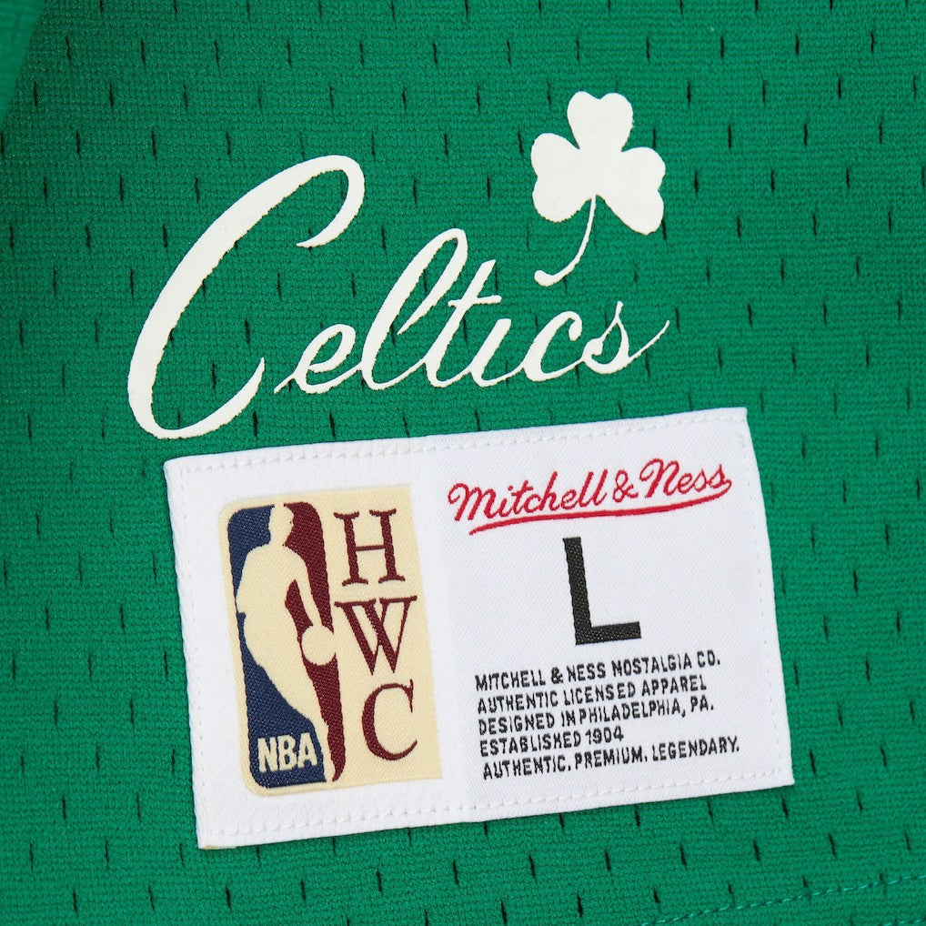 Mitchell & Ness Larry Bird Boston Celtics Mesh Name & Number Short Sleeve Hoodie Kelly Green
