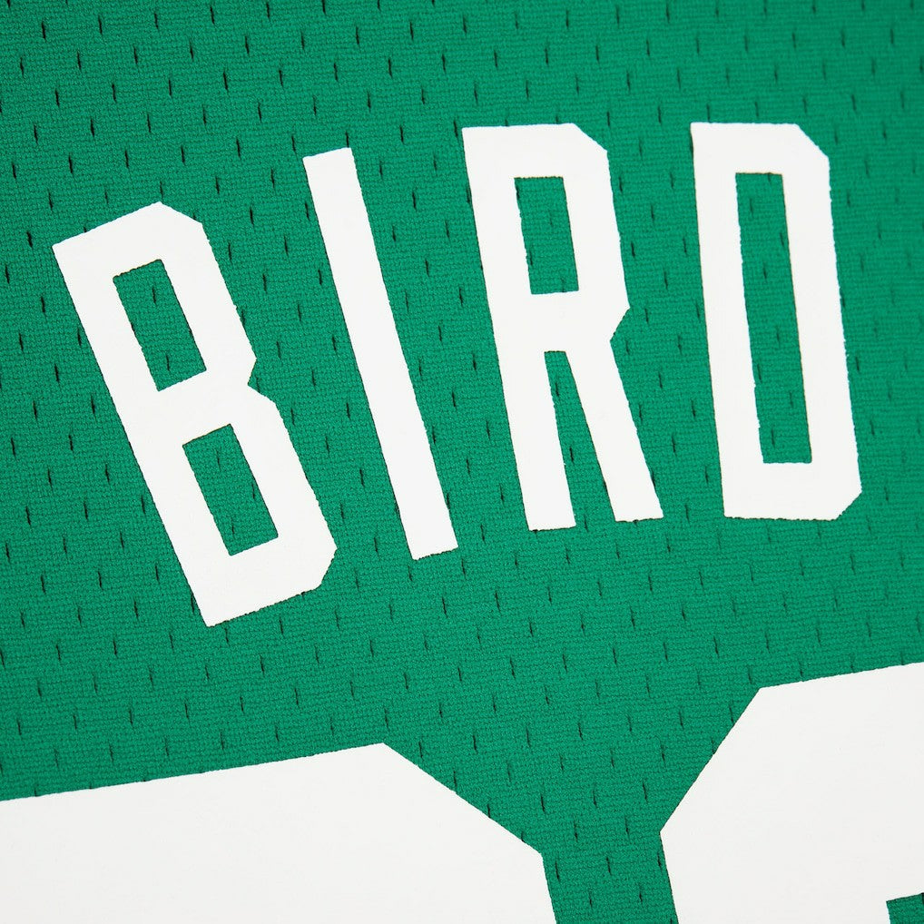 Mitchell & Ness Larry Bird Boston Celtics Mesh Name & Number Short Sleeve Hoodie Kelly Green