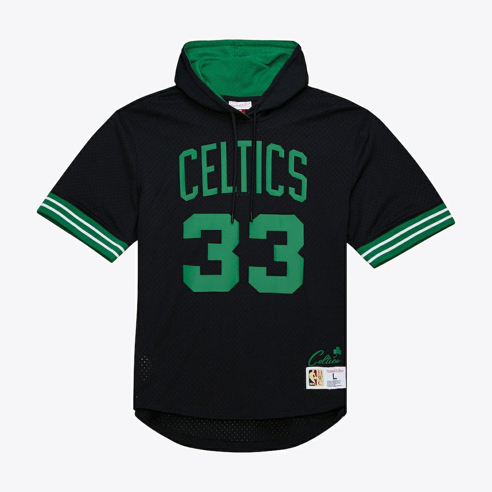 Mitchell & Ness Larry Bird Boston Celtics Mesh Name & Number Short Sleeve Hoodie Black