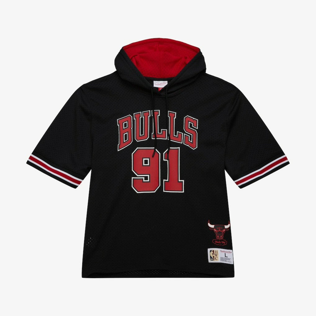Mitchell & Ness Dennis Rodman Chicago Bulls Mesh Name & Number Short Sleeve Hoodie Black