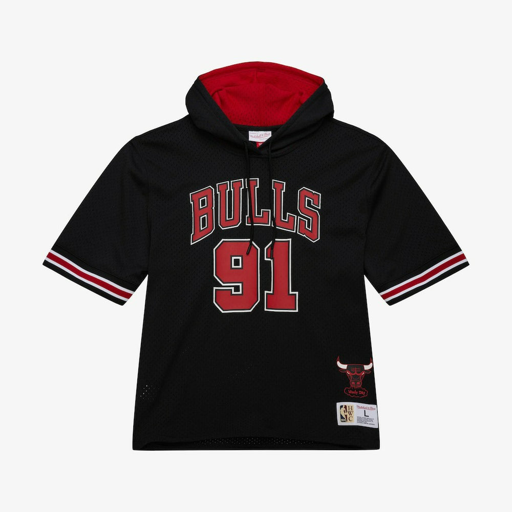 Mitchell & Ness Dennis Rodman Chicago Bulls Mesh Name & Number Short Sleeve Hoodie Black