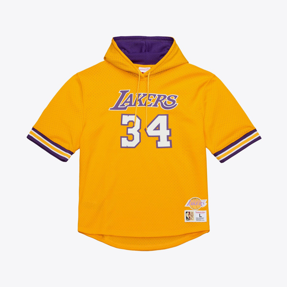 Mitchell & Ness Shaquille O'Neal Los Angeles Lakers Mesh Name & Number Short Sleeve Hoodie Gold