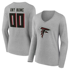 Atlanta Falcons Women's Team Authentic Personalized Name & Number Long Sleeve V-Neck T-Shirt - Gray - NFL