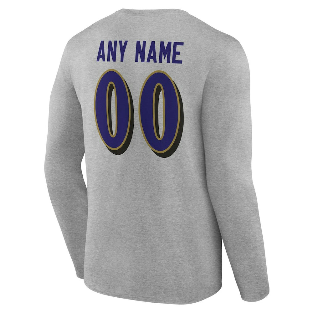 Baltimore Ravens Team Authentic Personalized Name & Number Long Sleeve T-Shirt - Gray - NFL