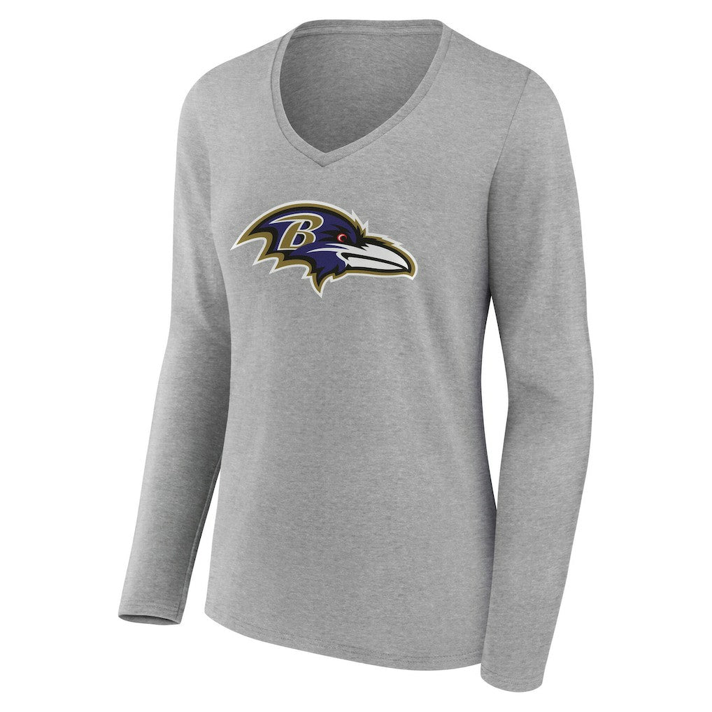 Baltimore Ravens Women's Team Authentic Personalized Name & Number Long Sleeve V-Neck T-Shirt - Gray - NFL