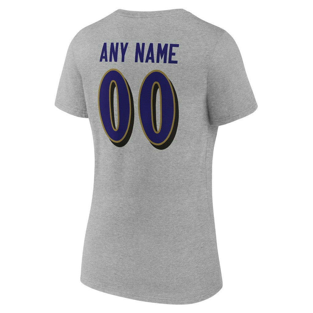 Baltimore Ravens Women's Team Authentic Personalized Name & Number V-Neck T-Shirt - Gray - NFL