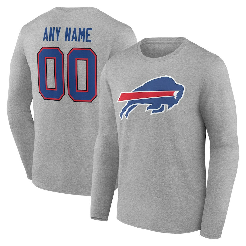 Buffalo Bills Team Authentic Personalized Name & Number Long Sleeve T-Shirt - Gray - NFL