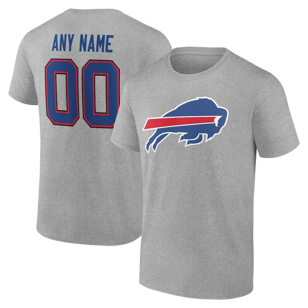 Buffalo Bills Team Authentic Personalized Name & Number T-Shirt - Gray - NFL