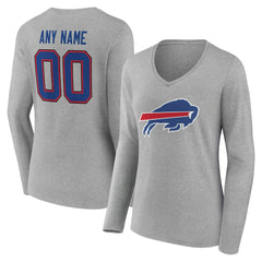 Buffalo Bills Women's Team Authentic Personalized Name & Number Long Sleeve V-Neck T-Shirt - Gray - NFL