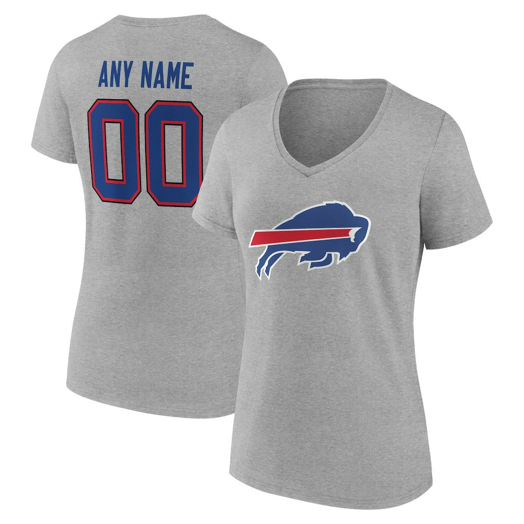 Buffalo Bills Women's Team Authentic Personalized Name & Number V-Neck T-Shirt - Gray - NFL