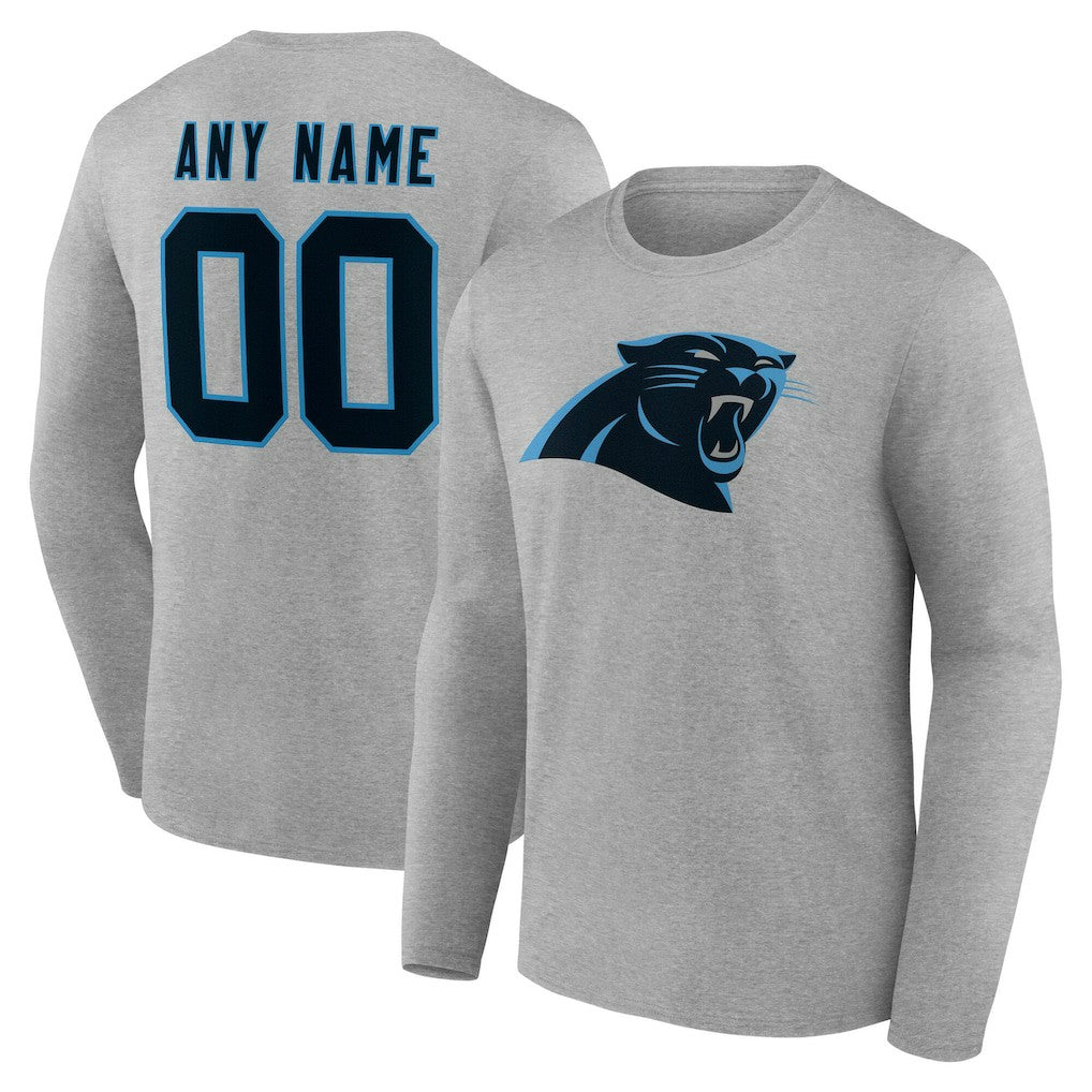 Carolina Panthers Team Authentic Personalized Name & Number Long Sleeve T-Shirt - Gray - NFL