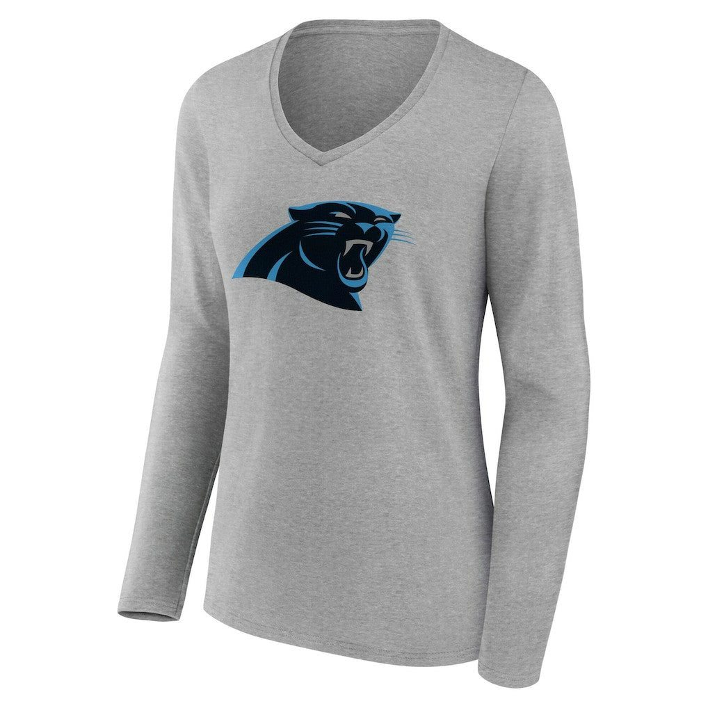 Carolina Panthers Women's Team Authentic Personalized Name & Number Long Sleeve V-Neck T-Shirt - Gray - NFL