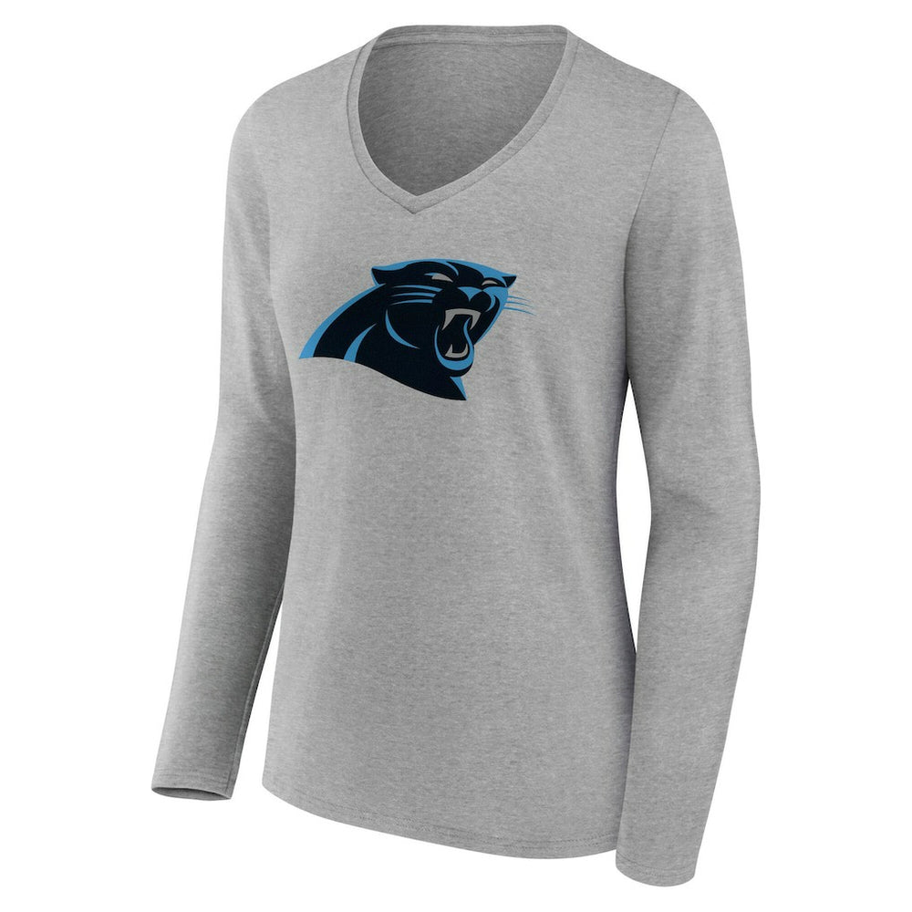 Carolina Panthers Women's Team Authentic Personalized Name & Number Long Sleeve V-Neck T-Shirt - Gray - NFL
