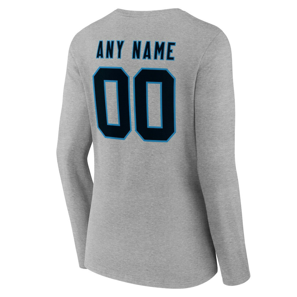 Carolina Panthers Women's Team Authentic Personalized Name & Number Long Sleeve V-Neck T-Shirt - Gray - NFL