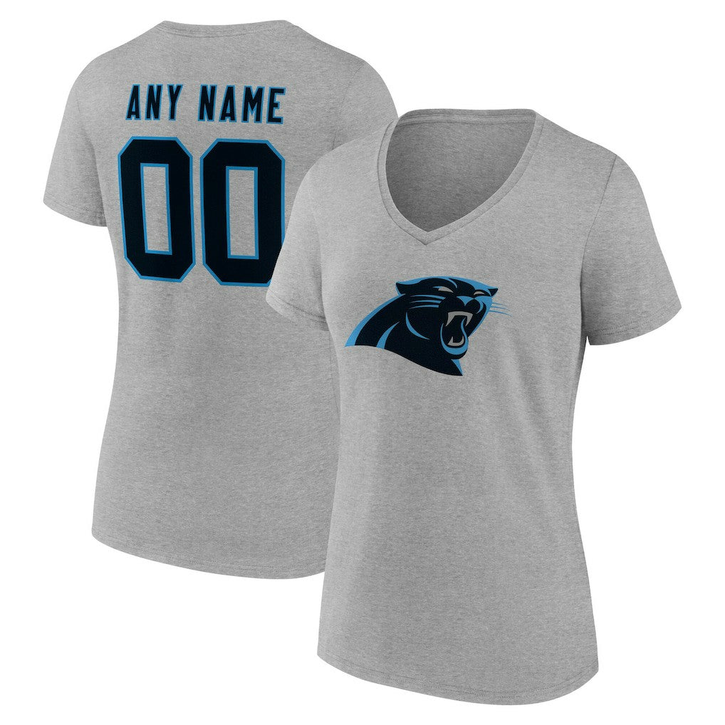 Carolina Panthers Women's Team Authentic Personalized Name & Number V-Neck T-Shirt - Gray - NFL