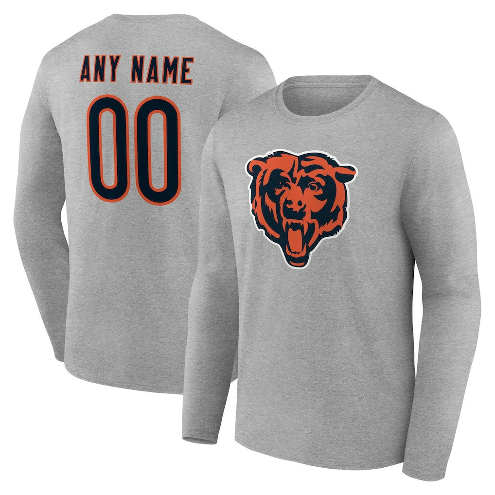 Chicago Bears Team Authentic Personalized Name & Number Long Sleeve T-Shirt - Gray - NFL