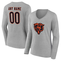 Chicago Bears Women's Team Authentic Personalized Name & Number Long Sleeve V-Neck T-Shirt - Gray - NFL