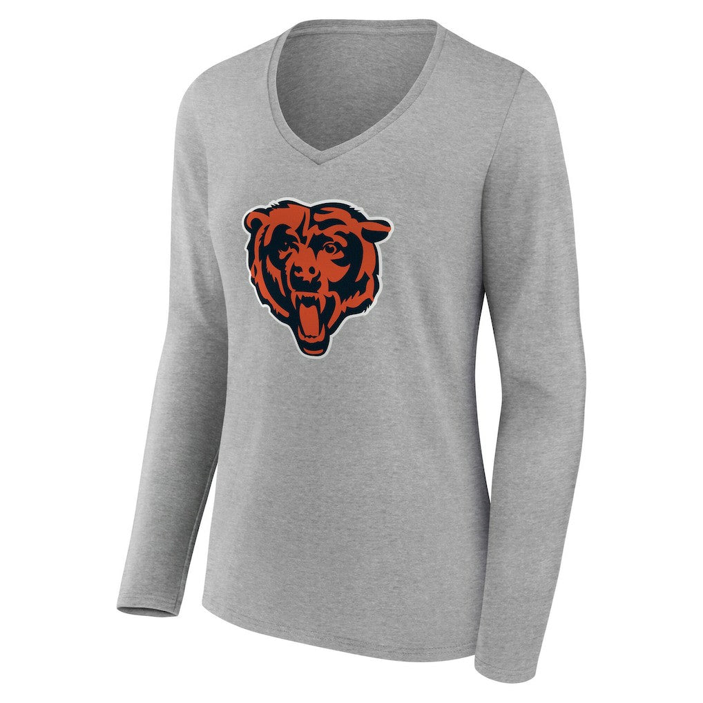 Chicago Bears Women's Team Authentic Personalized Name & Number Long Sleeve V-Neck T-Shirt - Gray - NFL