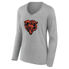 Chicago Bears Women's Team Authentic Personalized Name & Number Long Sleeve V-Neck T-Shirt - Gray - NFL