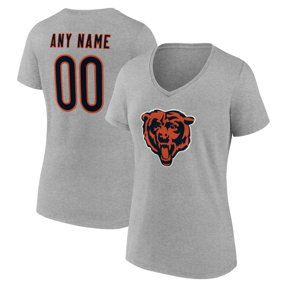 Chicago Bears Women's Team Authentic Personalized Name & Number V-Neck T-Shirt - Gray - NFL