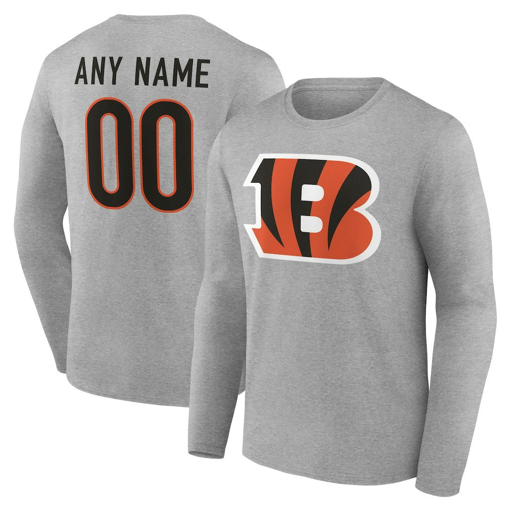 Cincinnati Bengals Team Authentic Personalized Name & Number Long Sleeve T-Shirt - Gray - NFL
