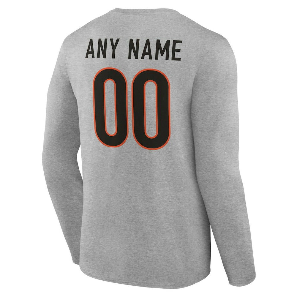 Cincinnati Bengals Team Authentic Personalized Name & Number Long Sleeve T-Shirt - Gray - NFL