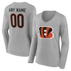 Cincinnati Bengals Women's Team Authentic Personalized Name & Number Long Sleeve V-Neck T-Shirt - Gray - NFL