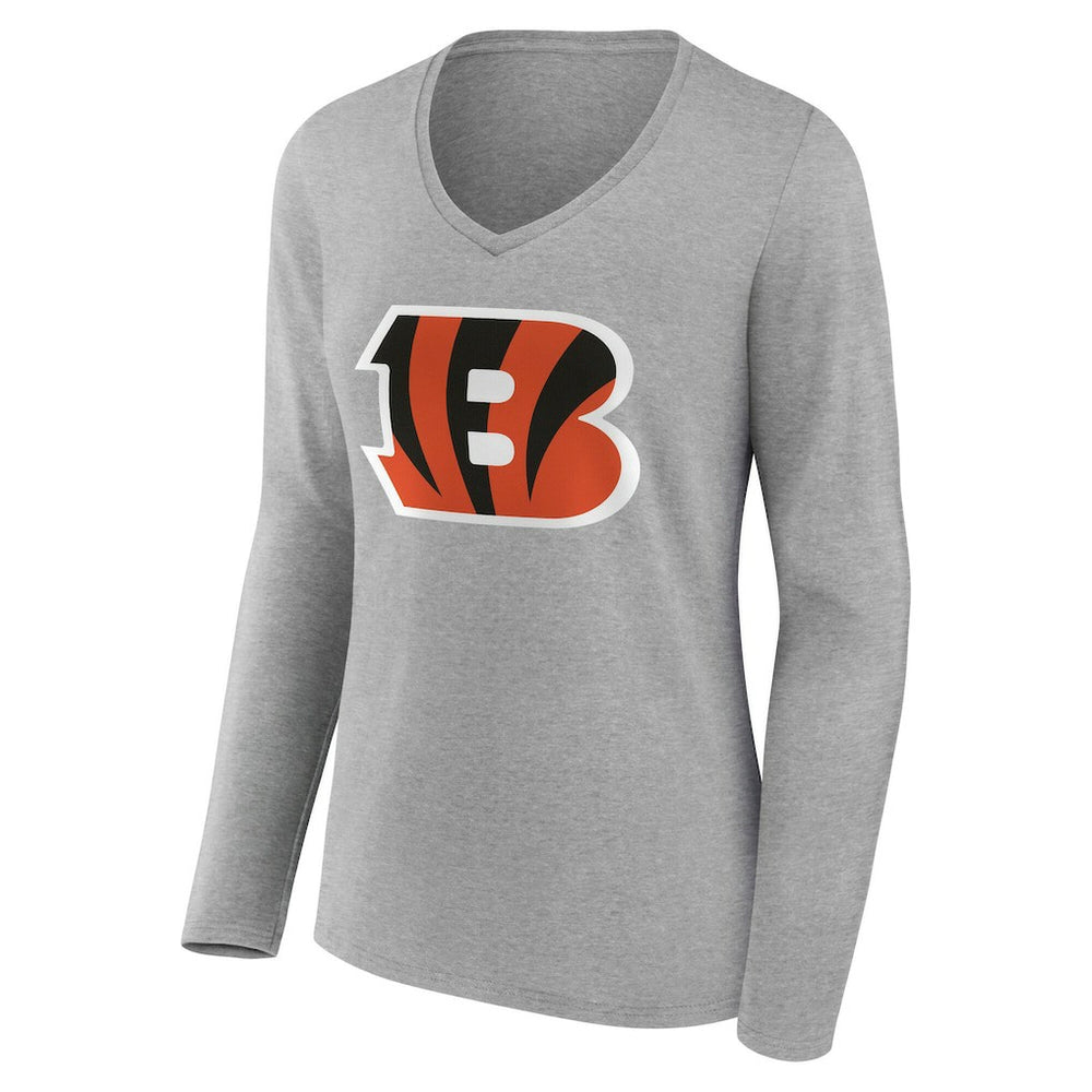 Cincinnati Bengals Women's Team Authentic Personalized Name & Number Long Sleeve V-Neck T-Shirt - Gray - NFL
