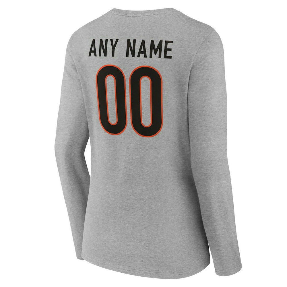Cincinnati Bengals Women's Team Authentic Personalized Name & Number Long Sleeve V-Neck T-Shirt - Gray - NFL