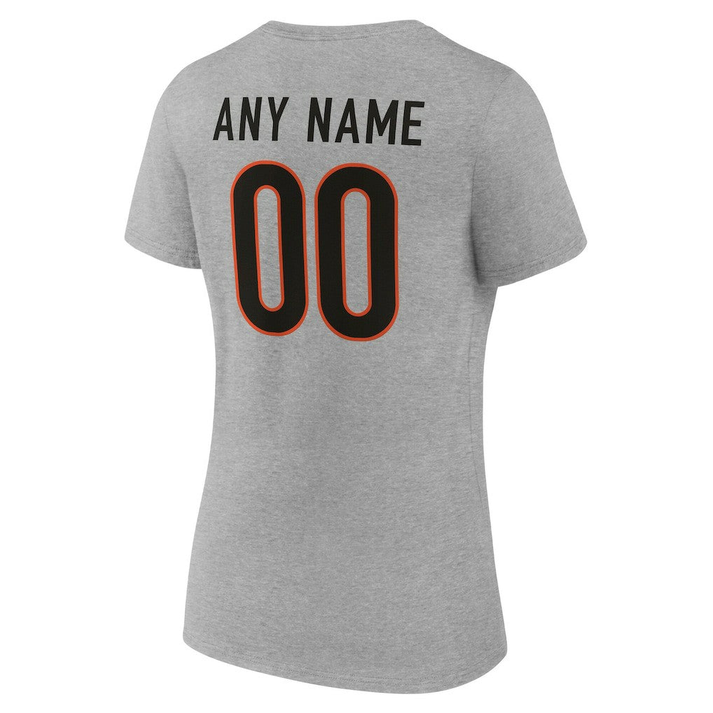 Cincinnati Bengals Women's Team Authentic Personalized Name & Number V-Neck T-Shirt - Gray - NFL
