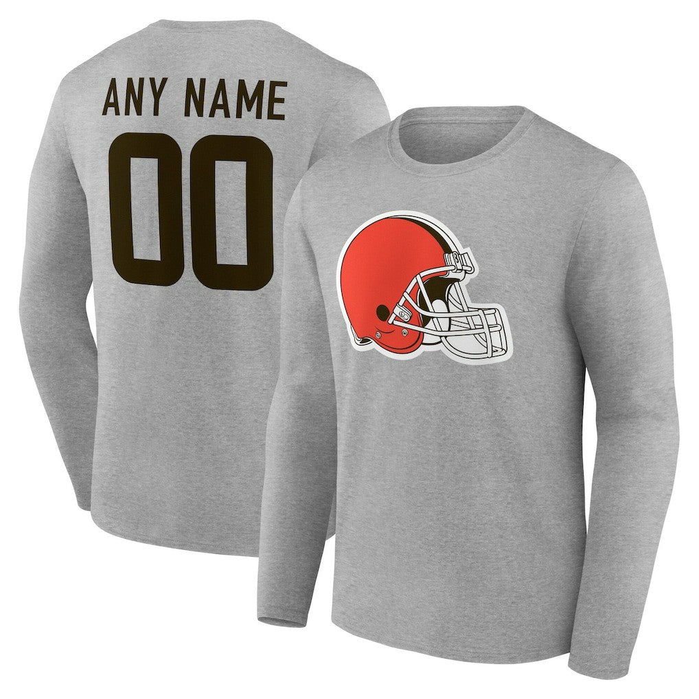Cleveland Browns Team Authentic Personalized Name & Number Long Sleeve T-Shirt - Gray - NFL