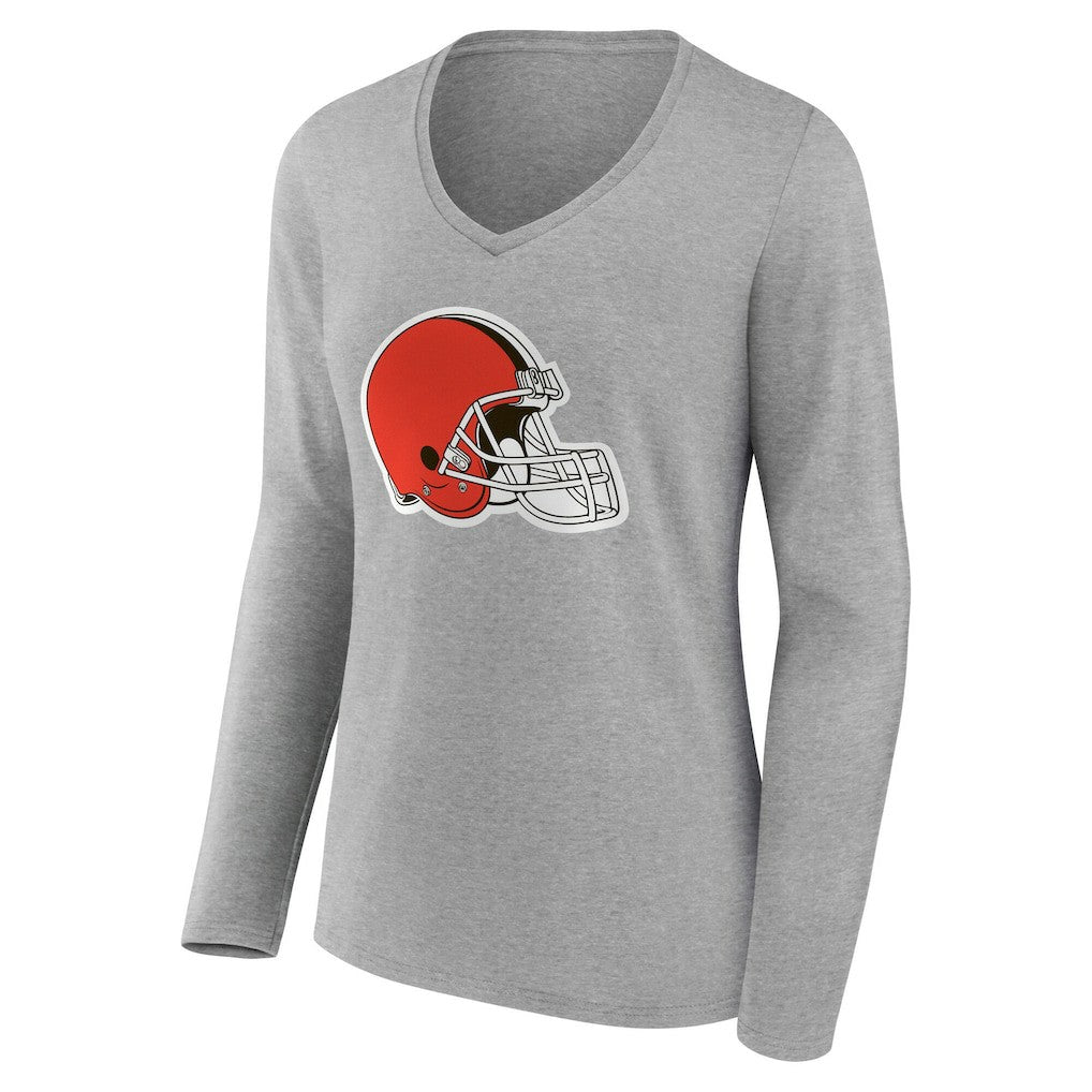Cleveland Browns Women's Team Authentic Personalized Name & Number Long Sleeve V-Neck T-Shirt - Gray - NFL