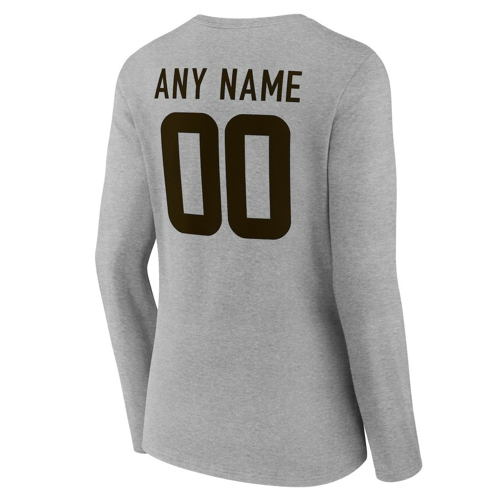 Cleveland Browns Women's Team Authentic Personalized Name & Number Long Sleeve V-Neck T-Shirt - Gray - NFL