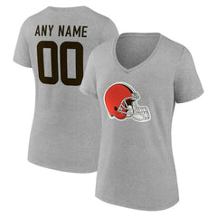 Cleveland Browns Women's Team Authentic Personalized Name & Number V-Neck T-Shirt - Gray - NFL