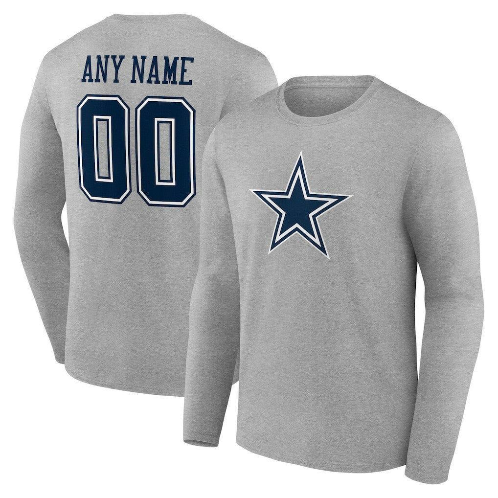 Dallas Cowboys Team Authentic Personalized Name & Number Long Sleeve T-Shirt - Gray - NFL