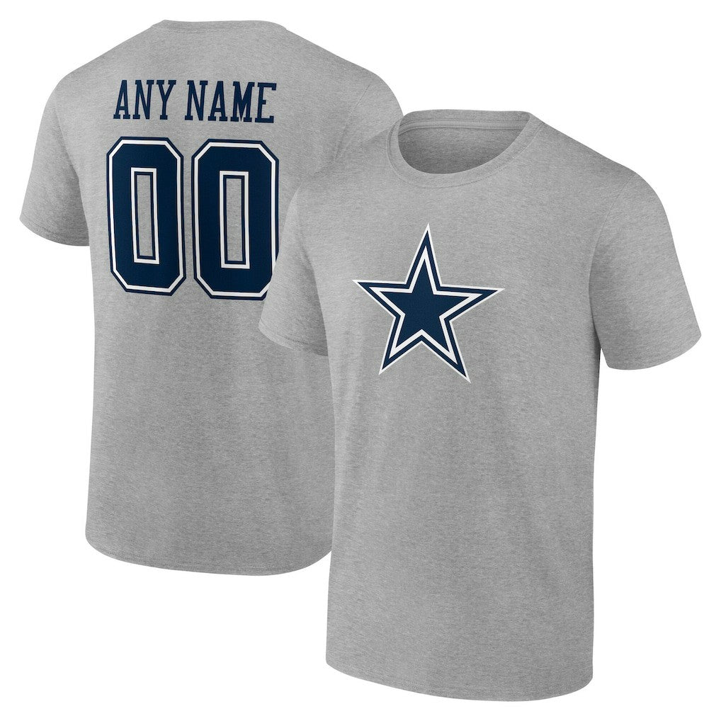Dallas Cowboys Team Authentic Personalized Name & Number T-Shirt - Gray - NFL