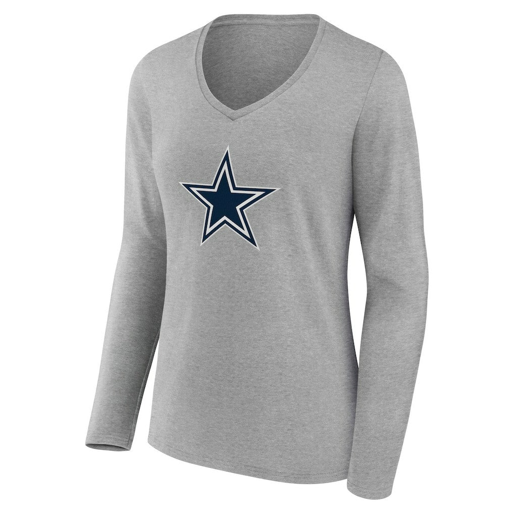 Dallas Cowboys Women's Team Authentic Personalized Name & Number Long Sleeve V-Neck T-Shirt - Gray - NFL