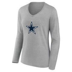 Dallas Cowboys Women's Team Authentic Personalized Name & Number Long Sleeve V-Neck T-Shirt - Gray - NFL