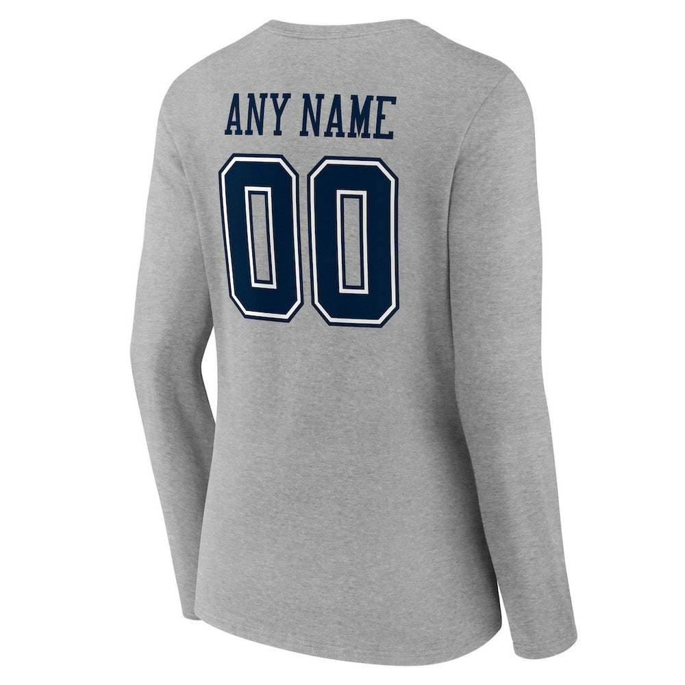 Dallas Cowboys Women's Team Authentic Personalized Name & Number Long Sleeve V-Neck T-Shirt - Gray - NFL