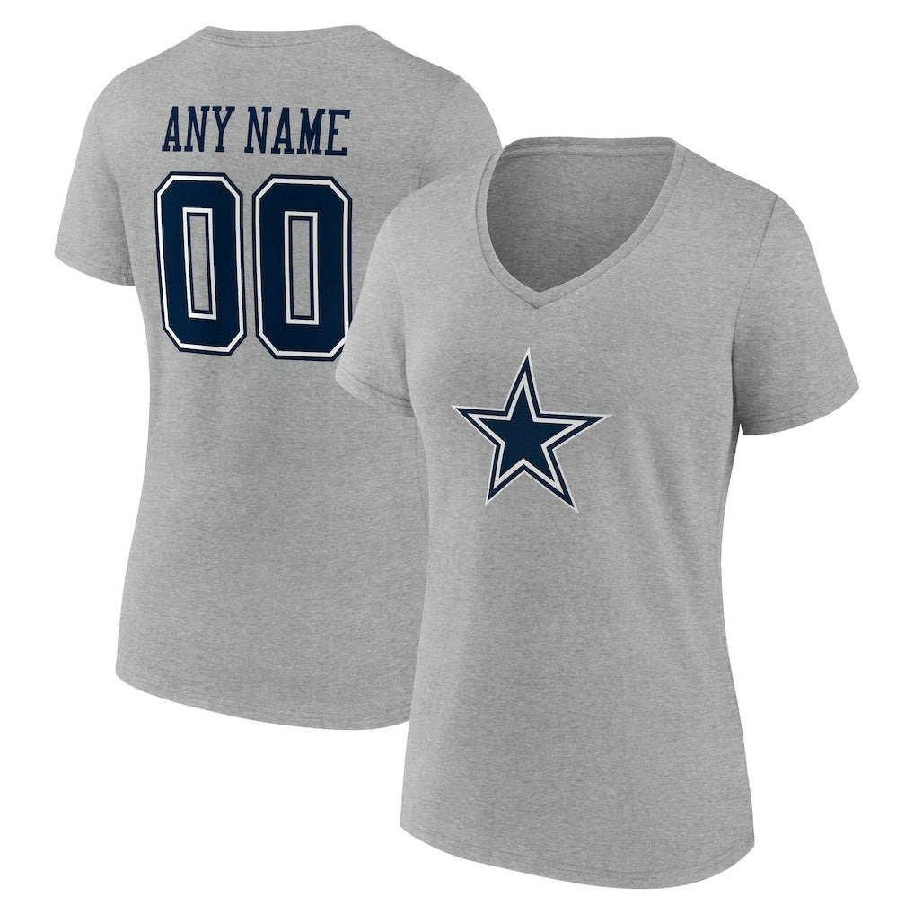 Dallas Cowboys Women's Team Authentic Personalized Name & Number V-Neck T-Shirt - Gray - NFL